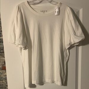 LOFT White Puff Sleeve T-Shirt Relaxed Style
